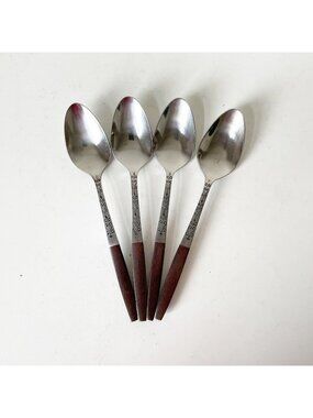 Interpur INR2 TEASPOONS Set of 4 Brown Handle Vintage Stainless Steel Silverware